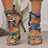Модные женские сандалии Сексуальные шлепанцы с открытым носком Телесные полосатые цвета Сандалии в римском стиле Женские полые удобные туфли на высоком каблуке Женские