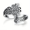 Kayi Retro Spoon-Shaped Butterfly & Flower Open Ring - Stylish and Versatile Design