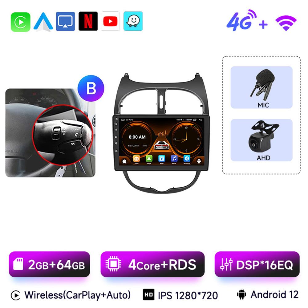 JIUYIN  Android 13 Car Radio For PEUGEOT 206 206CC 206SW 2000-2008 Auto Multimedia Player GPS Autoradio Carplay 2 din