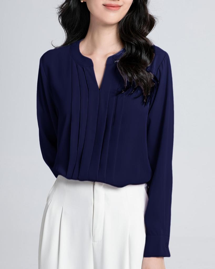 ВЕСЕННИЙ СЕЗОН Блузка из шифона с длинным рукавом, с защипами, свободного кроя, больших размеров Подходит для и на каждый день Размер 4XL Женский V-образный вырез, Посадка, В наличии, Костюмы,