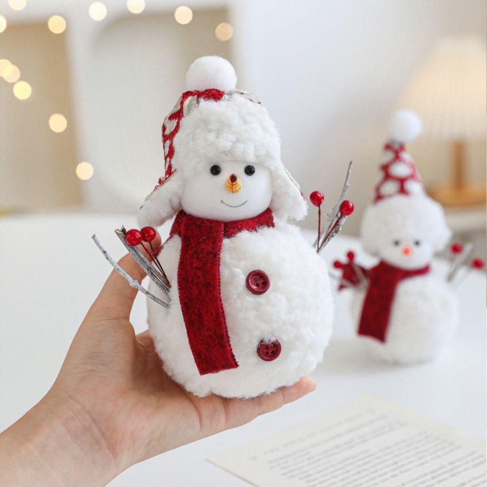 Кавайные мультяшные рождественские украшения в виде снеговика Белая мягкая статуэтка снеговика Вязаная имитация Рождественское украшение Рождественский стол