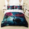 3D White Swan Bedding Set Red Floral Rose Printed Duvet Cover Set Cute Animal Super Soft Polyester Covers Gift For Lover