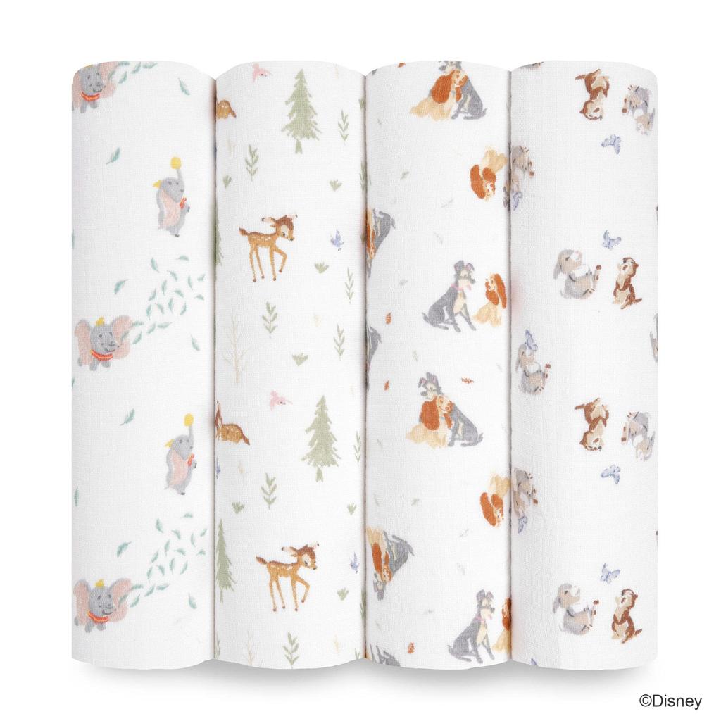Aiden and Anais Authentic Japanese Swaddle Set of 4 Newborn Night Cry Prevention Gauze Baby Baby Gift Aden Anais Essentials Disney Friends ESWC40029DI