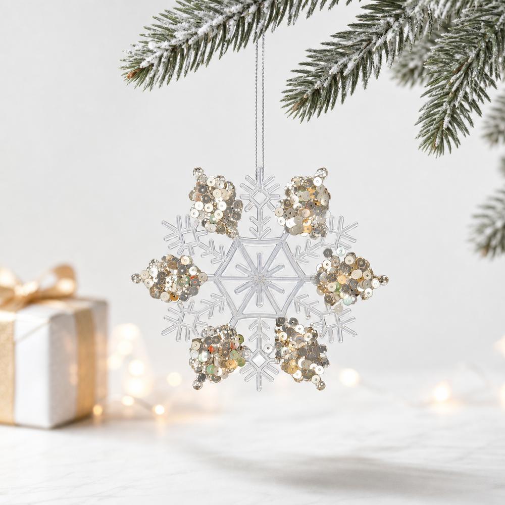 Transparent Christmas Tree Pendant Crystal Snowflake Ornament Holiday Party Decor