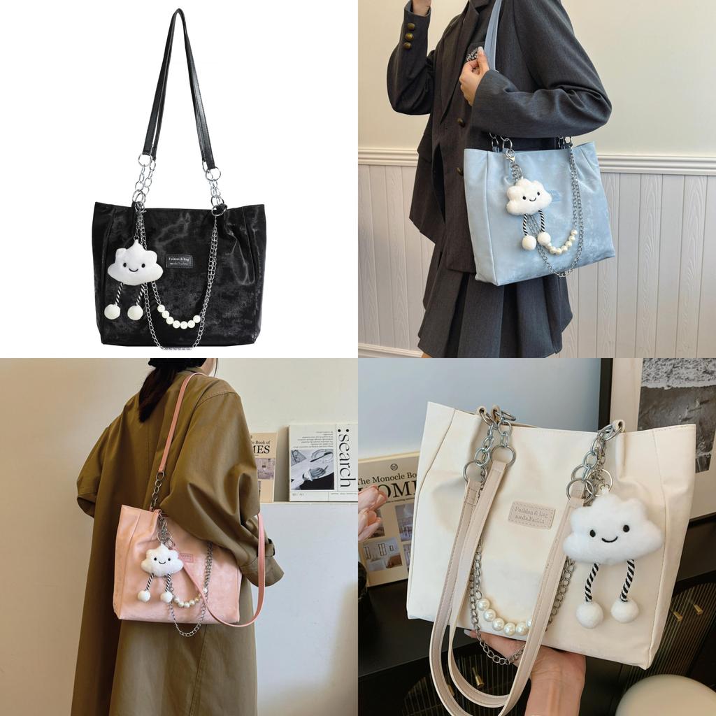 Stylish Large Capacity Student Tote Bag For Women In Trendy Street Style Available In Black Blue Pink And Cream