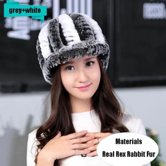 Hot Sale Women Real Rex Rabbit Fur Hat Winter Warm Genuine Rex Rabbit Fur Beanies Caps Knitted Natural Rex Rabbit Fur Cap