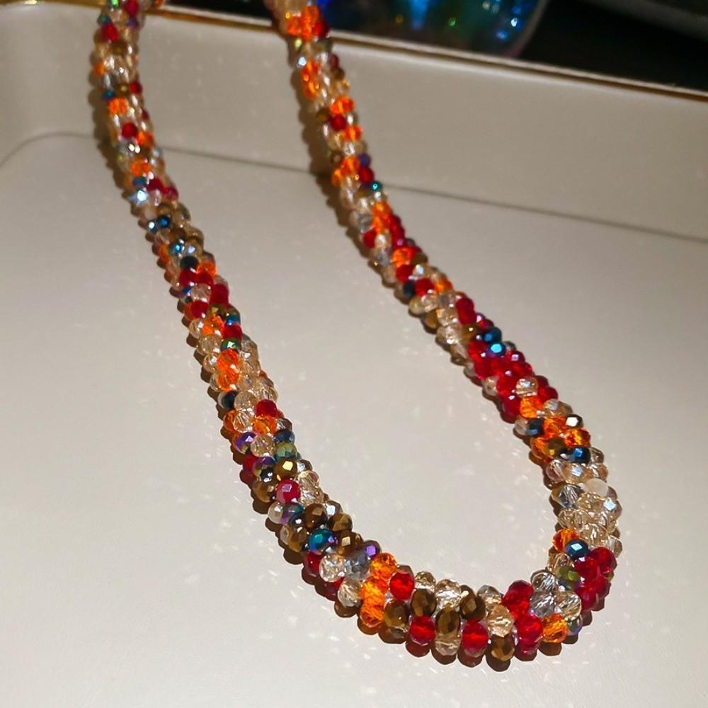 Colored Glass Bead Vintage Ethnic Glass Necklace Neck Jewelry Retro Lovers Choker Holiday
