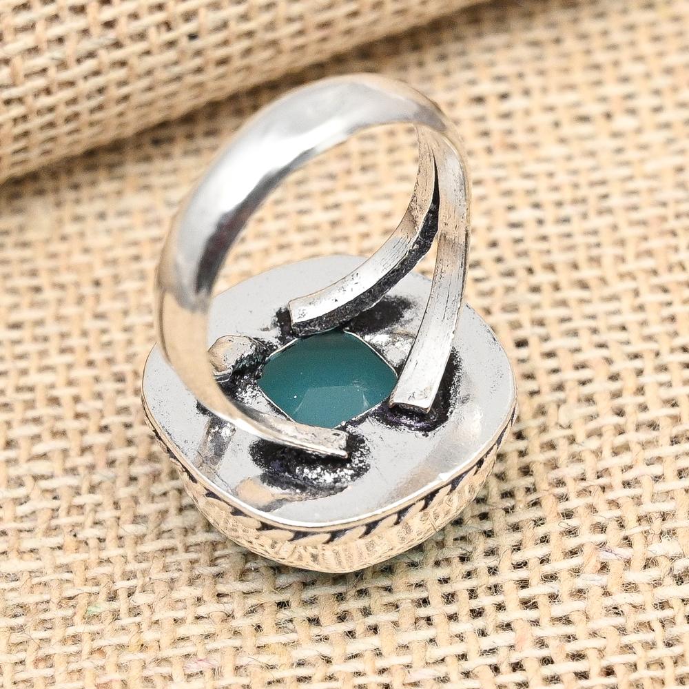 Aqua Chalcedony Gemstone Handmade Solid 925 Sterling Silver Ring Jewelry
