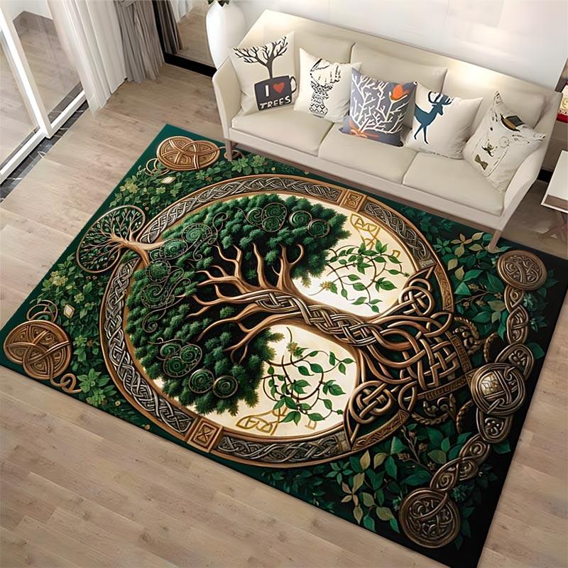 Celtic Tree of Life Carpet with Knot Pattern and Green Leaves Design Suitable for use as an anti-slip for living room bedroom sofas