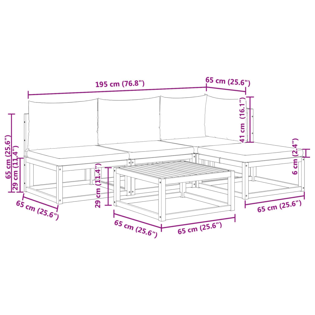 5 Piece Garden Sofa Set with Cushions Wood (Acacia) & Rope