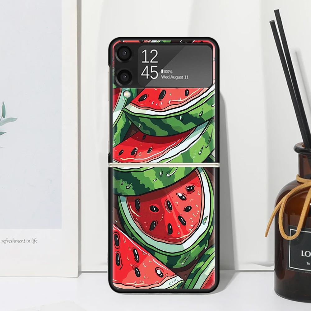 Арбуз Летний Фрукт Чехол для Телефона для Samsung Galaxy Z Flip 7 6 5 4 3 5G Flip3 Flip4 Flip5 ZFlip6 ZFlip7 Черный Fundas Gal
