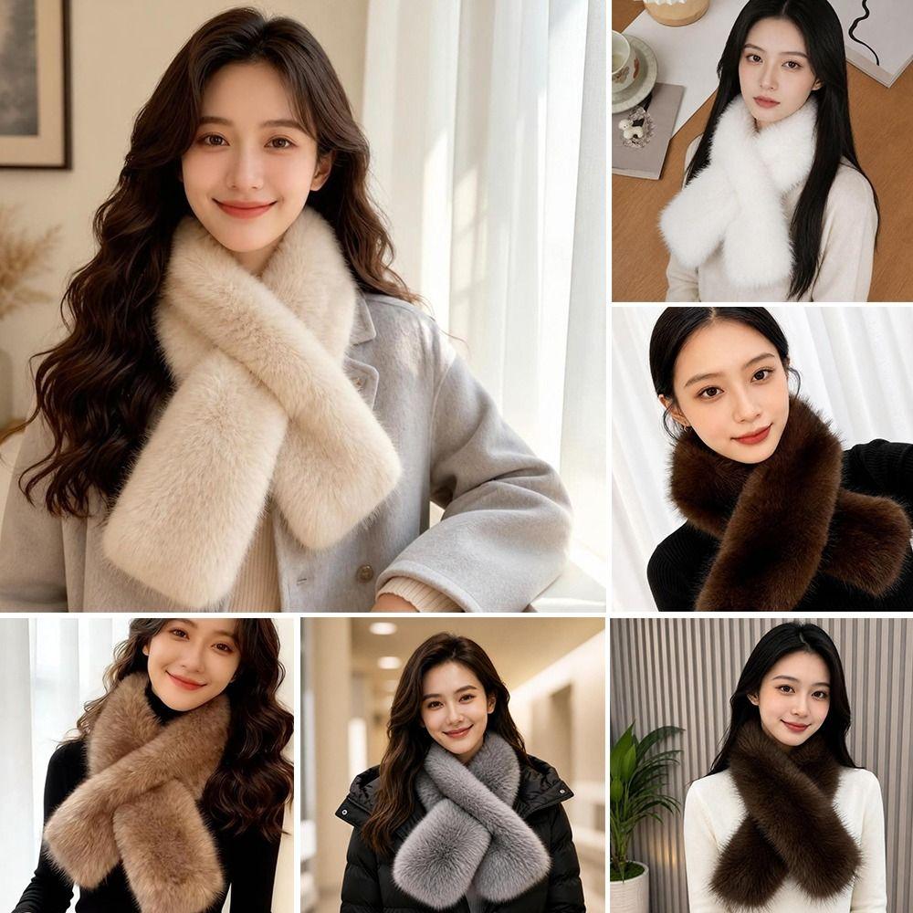 Thickened Imitation Fox Fur Scarf Soft Neck Collar Elegant Winter Scarf Outdoor