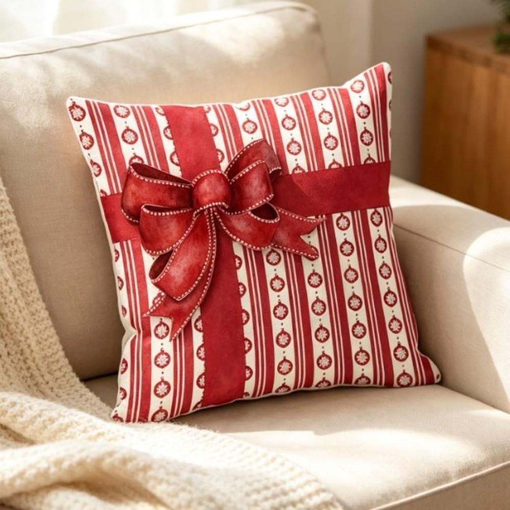 Square Bowknot Snowman Pillow Cover Breathable Throw Pillow Case Cushion Cover Christmas Decor