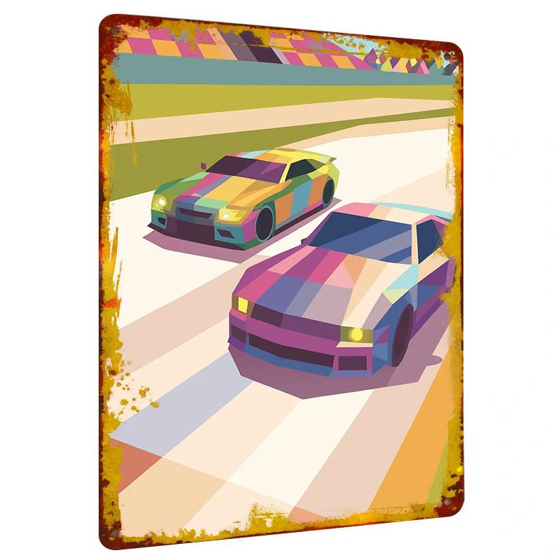 Colorful Geometric Sports Car Race Track Custom Metal Wall Art Modern Home Decor