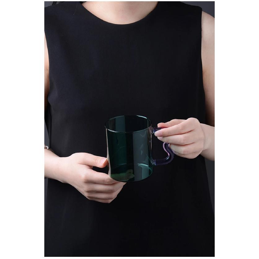 Colored Glass Cup with Wave Handle Coffee Breakfast Cup Large Capacity Milk Cup Microwaveable Cross-border