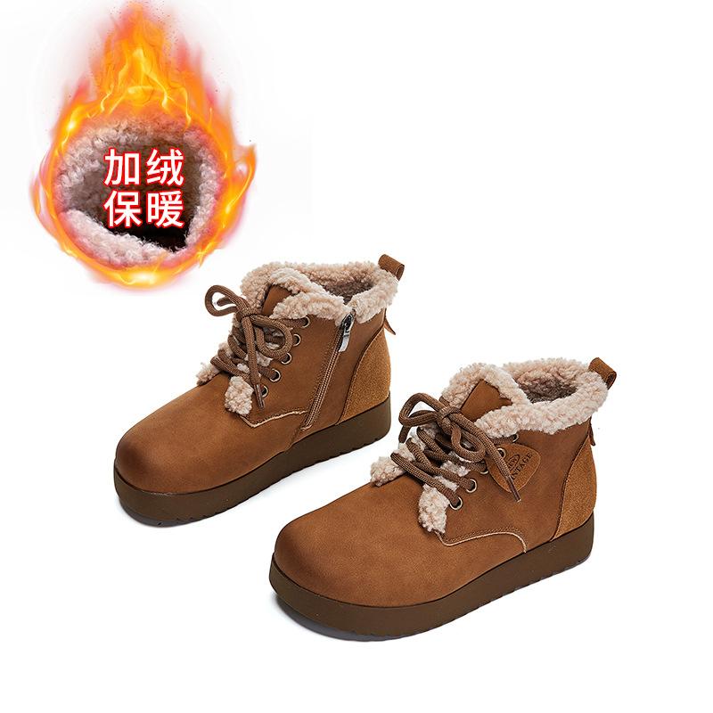 Флисовые сноубутсы на плоской подошве 2025 зима новая повседневная хлопковая обувь ретро универсальная женская обувь ботинки на платформе с утолщенной подошвой женские