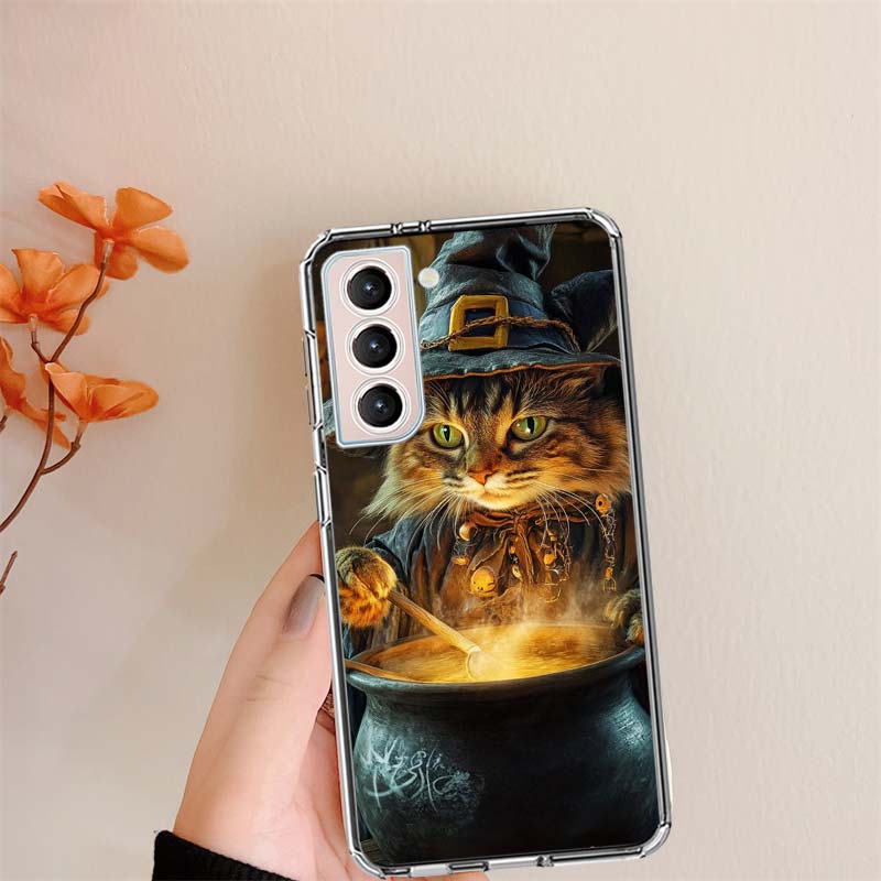 Прозрачные чехлы для телефона Хэллоуин Магический Кот для Samsung S26 Ultra Galaxy S25 Edge S24 S23 FE S21 Plus S20 S22 S10 Чехол Узорный Comp