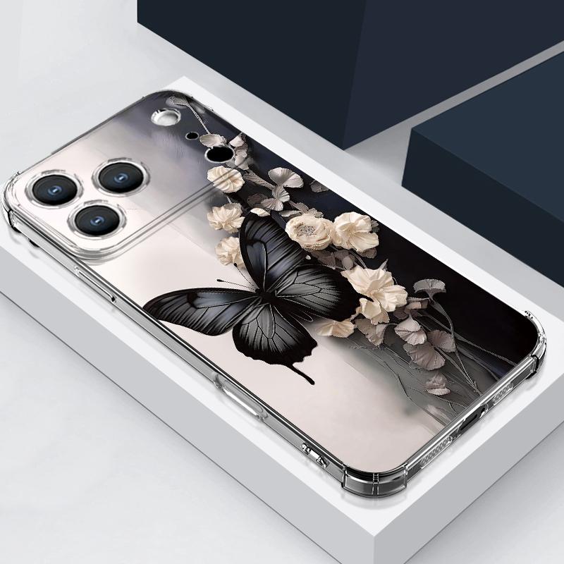 Многоцветный чехол с узором «Бабочка» для iPhone 17 Pro Max Coque iPhone 16 15 14 13 Pro Max 11 Ударопрочный прозрачный мягкий силиконовый чехол