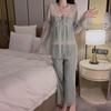 Sexy Pajama Set for Women, Sweet V-neck Push-up Pajamas with Breast Pads, Satin Women's Home Wear