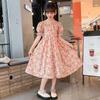 Girls' Summer Dress Cotton Dress Floral Puff Sleeve French Forest Oil Painting Style Sweet Cotton Dress