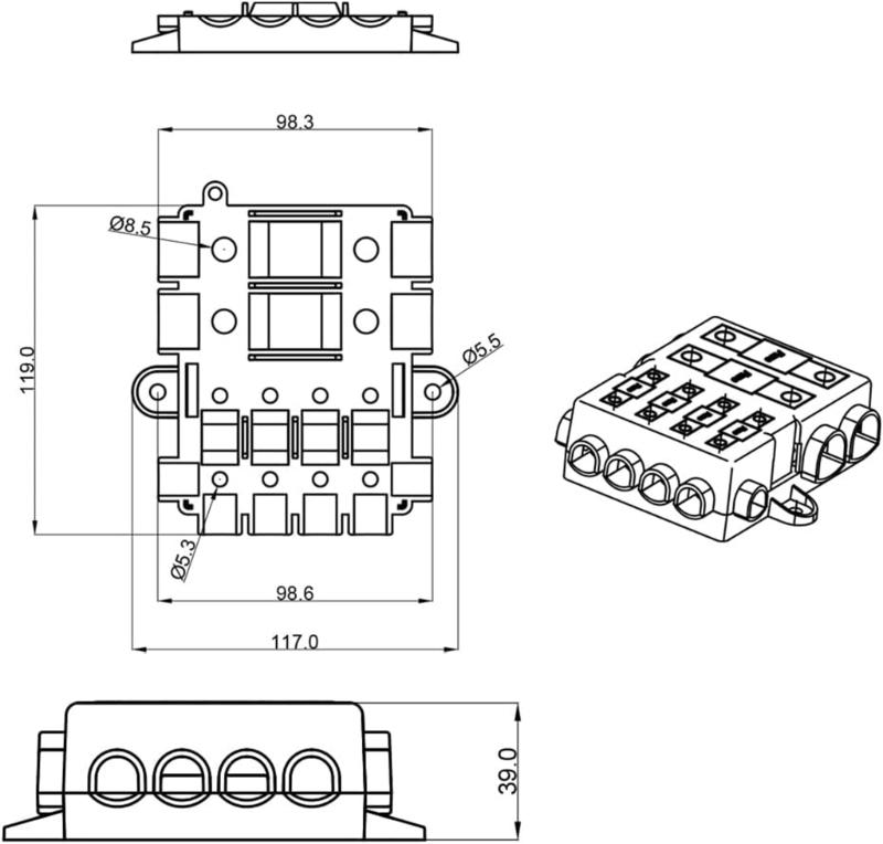 4+1 Way Safety Bolt Type Fuse Box Power Distribution Fuses Holder for High and Medium Circuits Easy to Installation