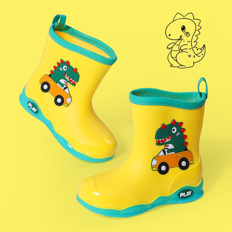 Children's Rain Boots New Cute Cartoon Rain Shoes Outdoor Waterproof Non-Slip Dinosaur Boys and Girls Shoes