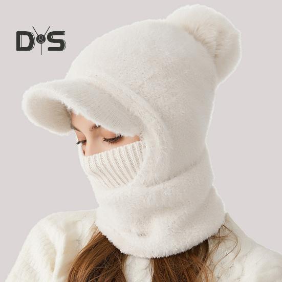 Зимняя велосипедная шапка со встроенным защитным экраном для лица и утеплителем для шеи с короткими полями, ветрозащитный толстый плюшевый шарф с полной защитой для улицы, головной убор для холодной погоды