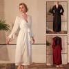 Satin Pajamas Women's Sexy Lace Light Luxury Long-sleeved Cool Nightgown Bathrobe Loungewear