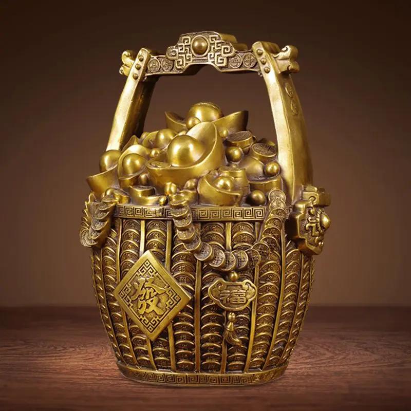 Ведро золотых украшений из латуни для привлечения богатства. Хранилище денег. Банку для гостиной. Вход в домашний декор. Украшения для магазина. Изделия ручной работы.