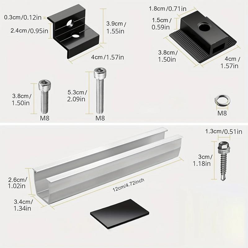 12 Pcs Solar Panel Bracket Kit Aluminium Mounting Rail 30mm/35mm End Clamps Brackets for Flat Roof PV Mounting Rail