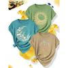 3Elegant plus-size short-sleeve outfit for sisters to attend parties T Shirt Daisy Moon Lotus Print Plus Size Women's Spring/Summer Casual