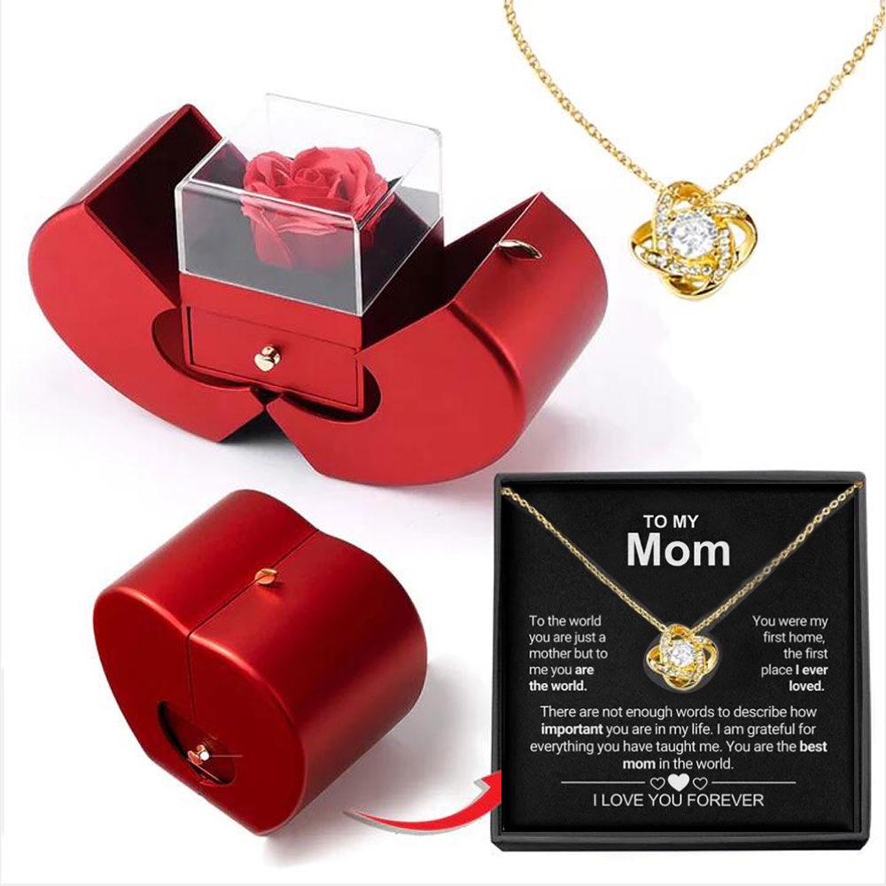 European & American Holiday Jewelry Gift Set: Four-Leaf Clover Necklace with Rose Immortal Flower