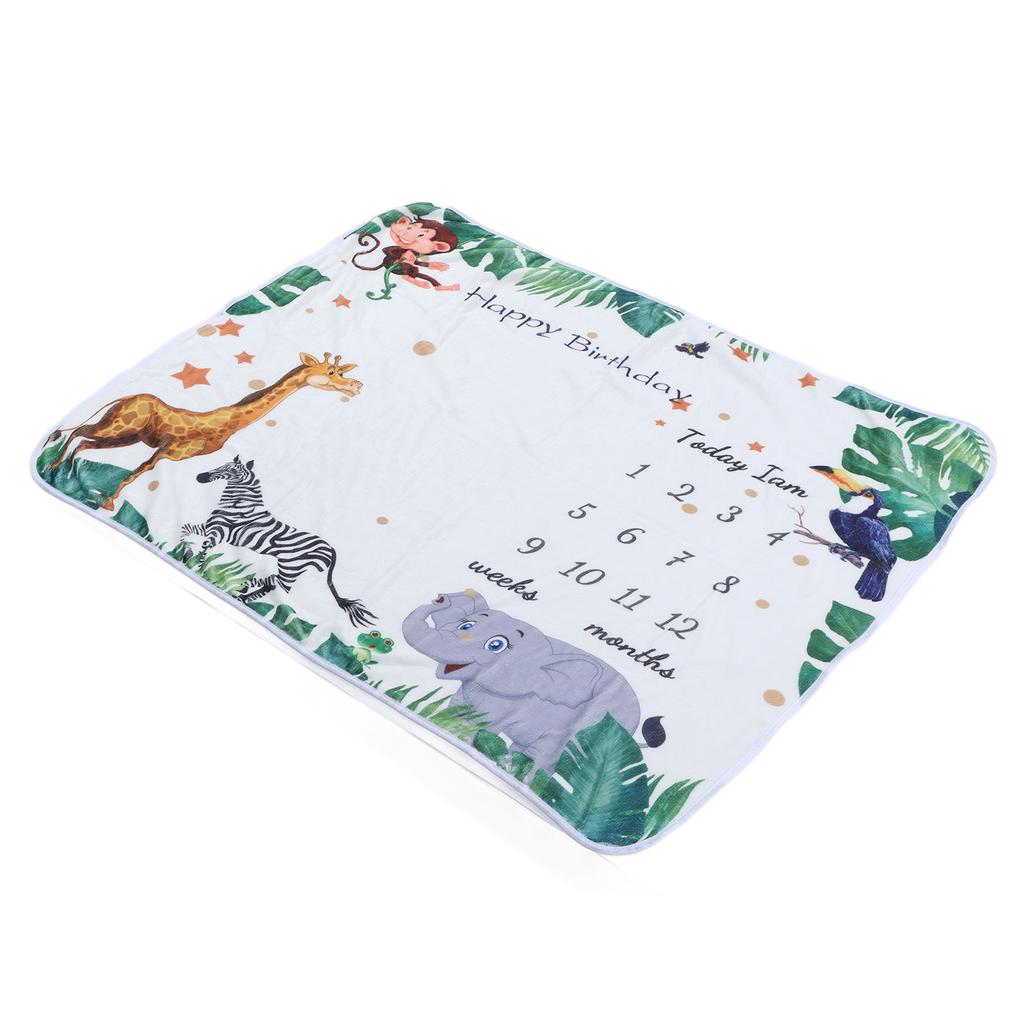 Baby Milestone Blanket Polyamide Fiber Jungle Animal Pattern Baby Monthly Blanket for Infant