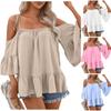 Летняя женская свободная милая блузка с рюшами и завязками на плечах и рукавами 3/4