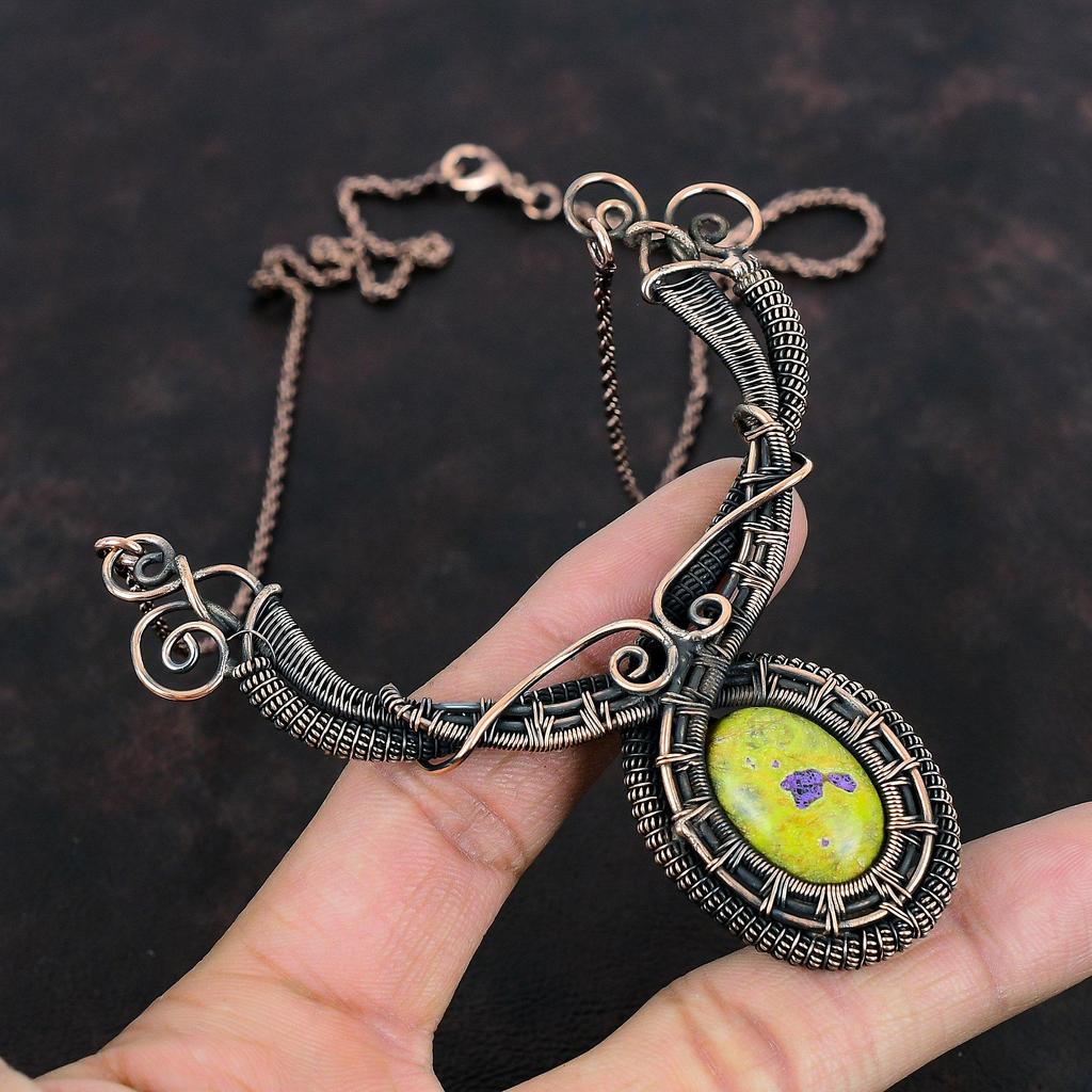 Ожерелье из стихтита, обернутое медной проволокой, ожерелье с драгоценными камнями, элегантное ожерелье ручной работы, уникальные медные ювелирные изделия, подарки для мамы, ювелирные изделия из проволоки