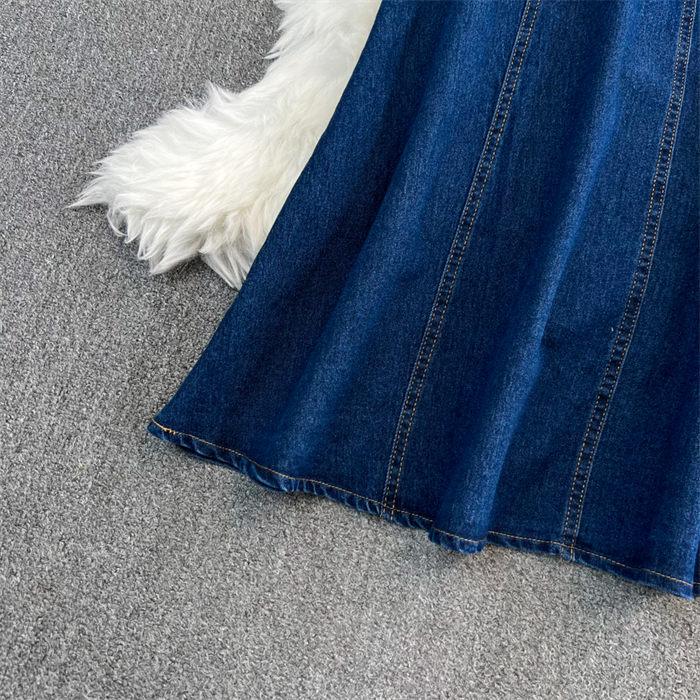 Французское длинное платье с летящими рукавами и круглым вырезом, тонкое джинсовое платье трапециевидной формы, женское винтажное однобортное джинсовое платье Z1780