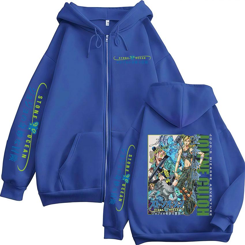Anime JoJo Bizarre Adventure Jolyne Cujoh Stone Ocean Manga Zipper Hoodies Men Women Clothing Fashion Hip Hop Zip Up Sweatshirts