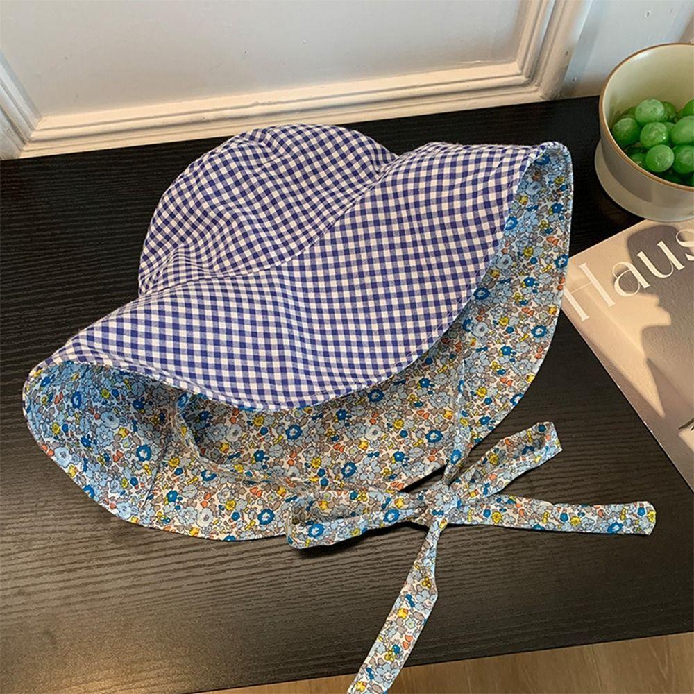 Floral Hiking Fisherman Hat Sun Protection Heart Printed Bucket Hat Plaid Hiking Cap Travel