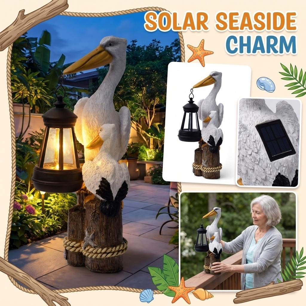 Solar Powered Pelican Outdoor Lantern Resin Statue Decorative Hanging Light for Garden Patio Yard Deck Sculpture