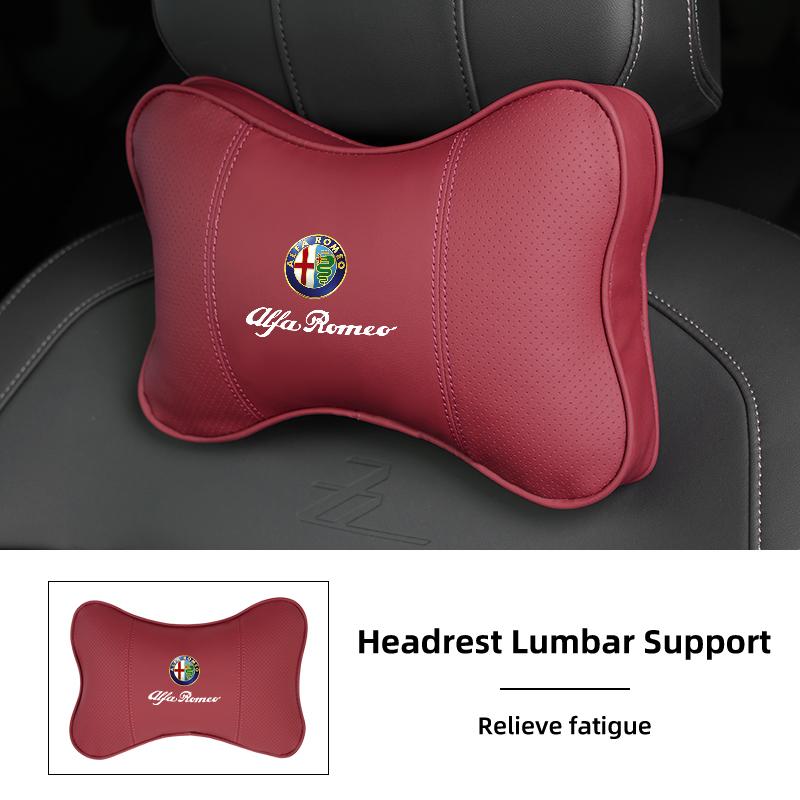 LMRGZ1 Leather Car Seat Neck and Back Pillow Breathable Accessories For Alfa Romeo 159 Giulietta Giulia 147 Mito 156 166 GT