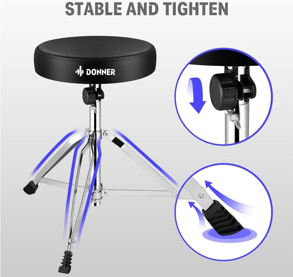 Donner Drum Throne Height Adjustable Drum Stool Folding Drum Chair Made of Maple with Drum Sticks 48~58cm