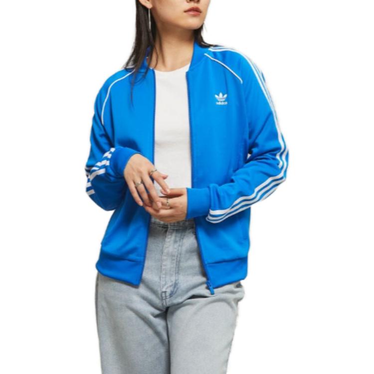 adidas Оригинальная куртка Sst с полосатым принтом на молнии для женщин, синяя IL3794