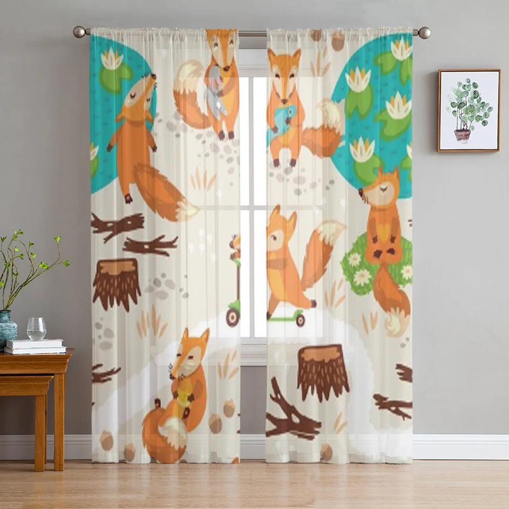 Funny Cute Fox Tulle Curtains For Living Room Sheer Curtain Bedroom Veil Organza Decorative Window Treatments