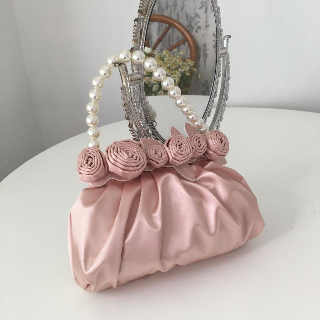 Vintage Cloud Hand Bag Purse Women Aesthetic Floral Pearl Handbag Female Harajuku Sweet Elegant Handle Bag