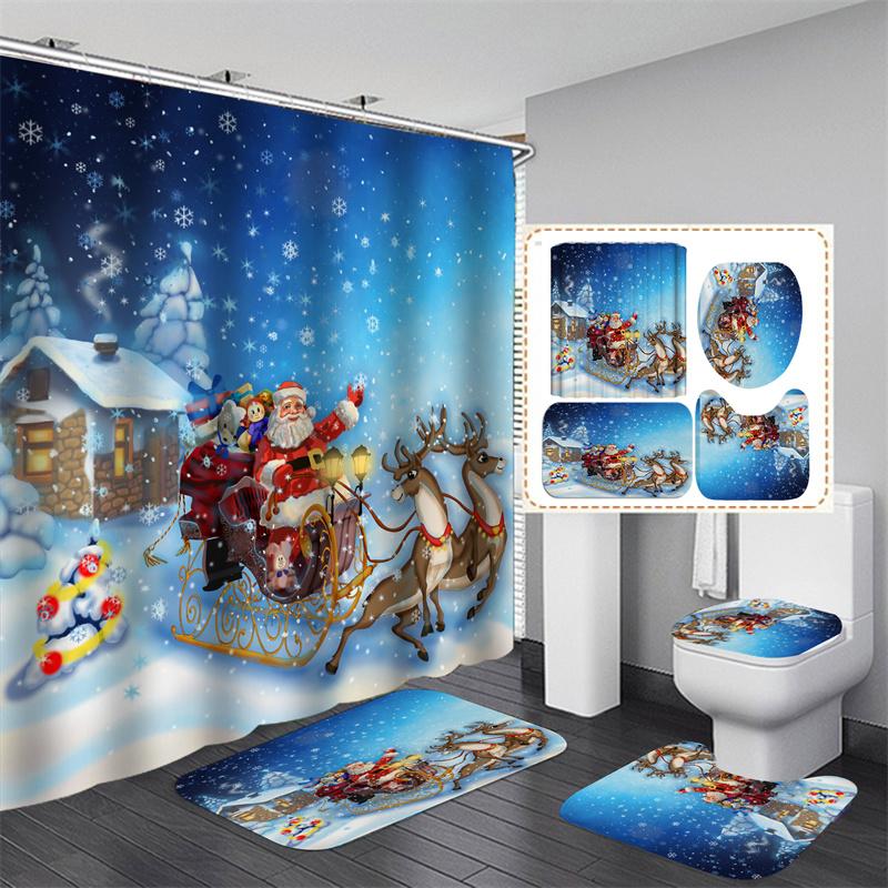 Санта Рождественский комплект занавесок для душа Коврик для ванной Противоскользящий коврик Перегородка для ванной комнаты Водонепроницаемый Декор для дома Cortinas Para BañO