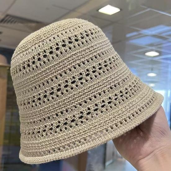 Женская шляпа рыбака с полым дизайном, шляпа для защиты от солнца, шляпа с широкими полями, плетеная шляпа-ведро, летний аксессуар