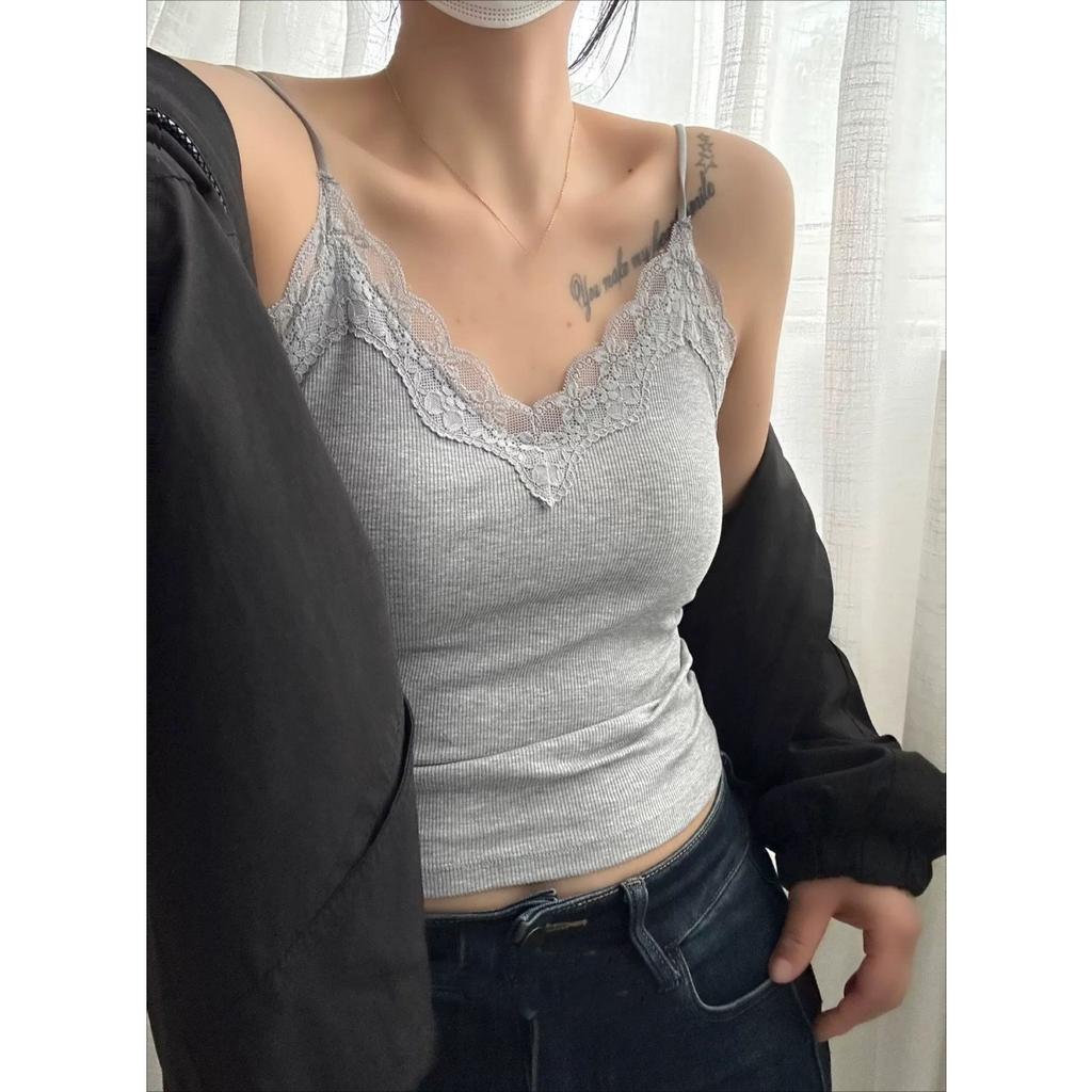 Новая хлопковая кружевная майка с кружевной спинкой, французская нить, фиксированные чашки, присборенные женские топы с V-образным вырезом