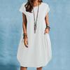 Women Casual Loose Dress European American Style Solid Color Cotton Linen Fabric Pocket Spring Summer