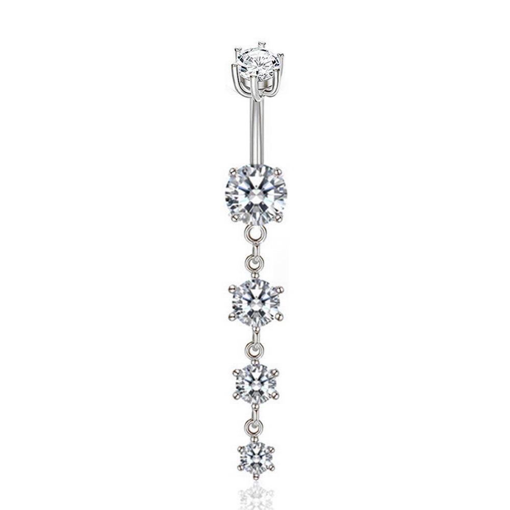 Copper Zircon Belly Button Ring Long Dangled Body Jewelry Sexy Stainless Steel Navel Piercing  Men