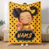 Happy Girl Bow Multi-purpose Customizable Blanket Personalized Text Durable Comfort Versatile for Sofa Couch Office Bed Picnics